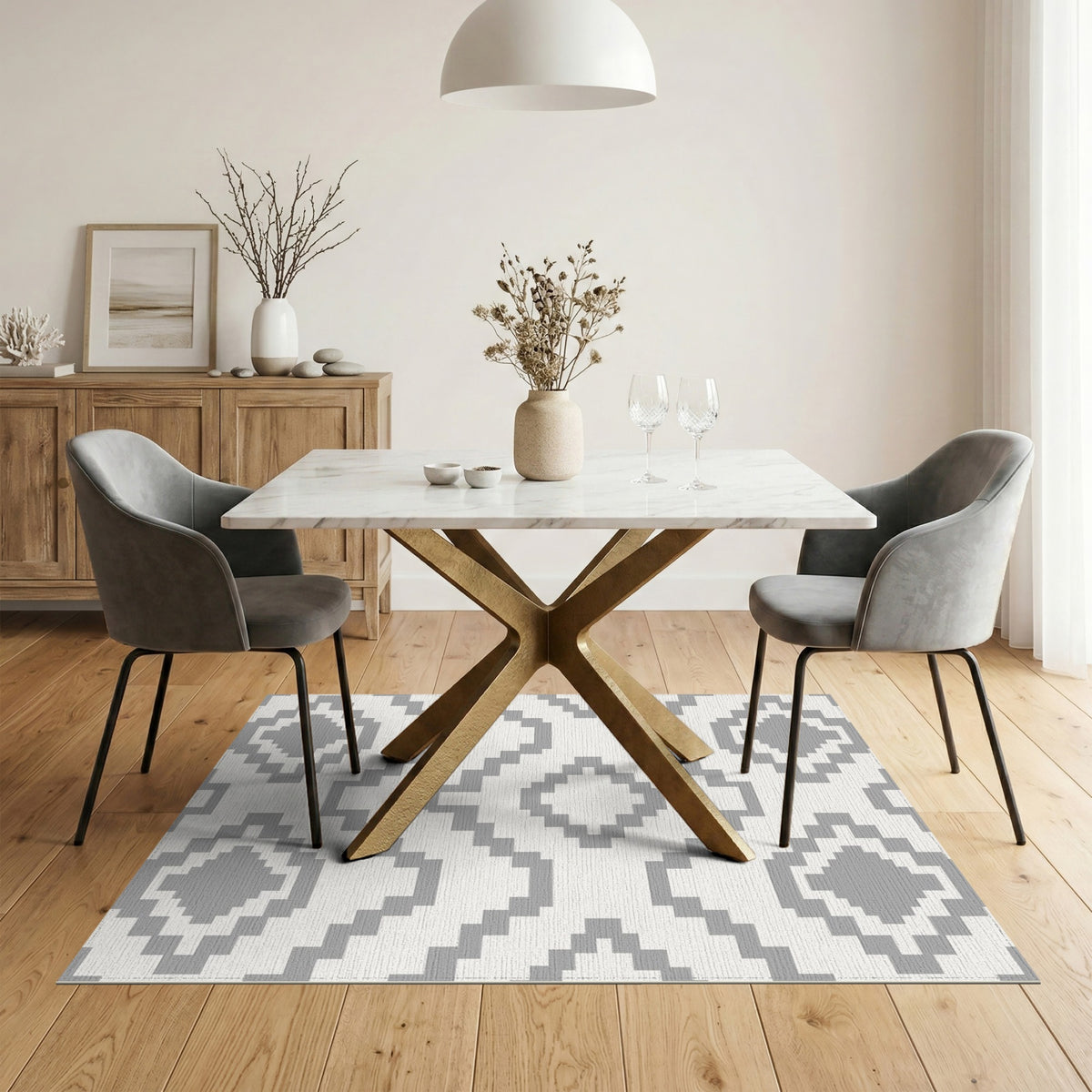 Geometric Modern Grey Geometric Washable Area Rug