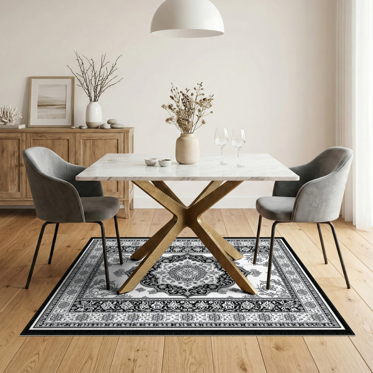 Black White Persian Medallion No. 6 Area Rug