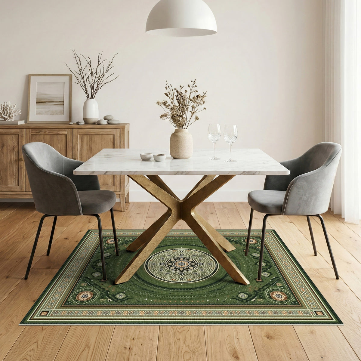 Green Mandala Traditional Persian Area Rug