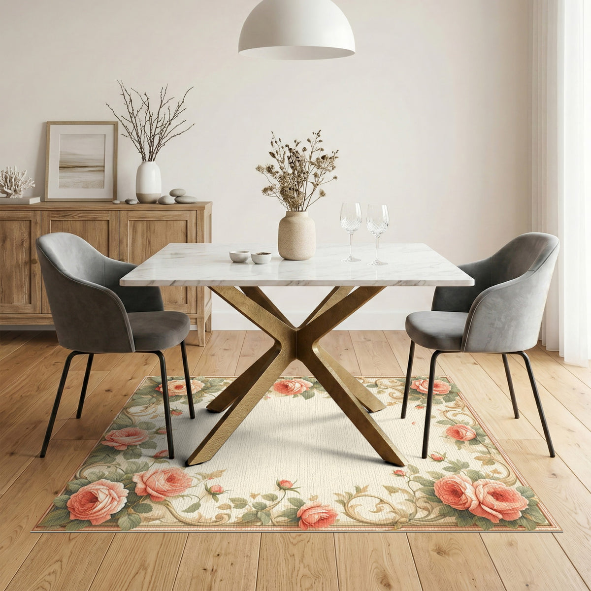 Pink Rose Floral Vintage Area Rug