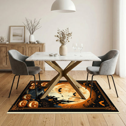 Orange Spooky Halloween Castle Area Rug
