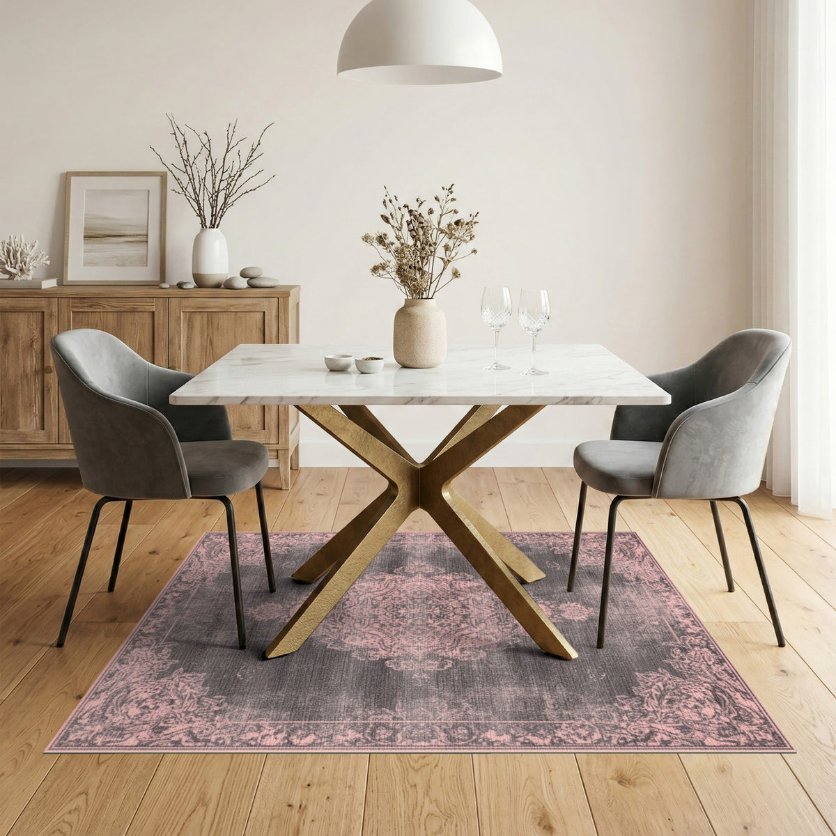 Pink Distressed Vintage Medallion Area Rug