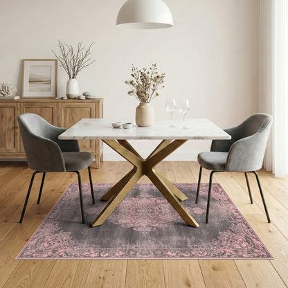 Pink Distressed Vintage Medallion Area Rug