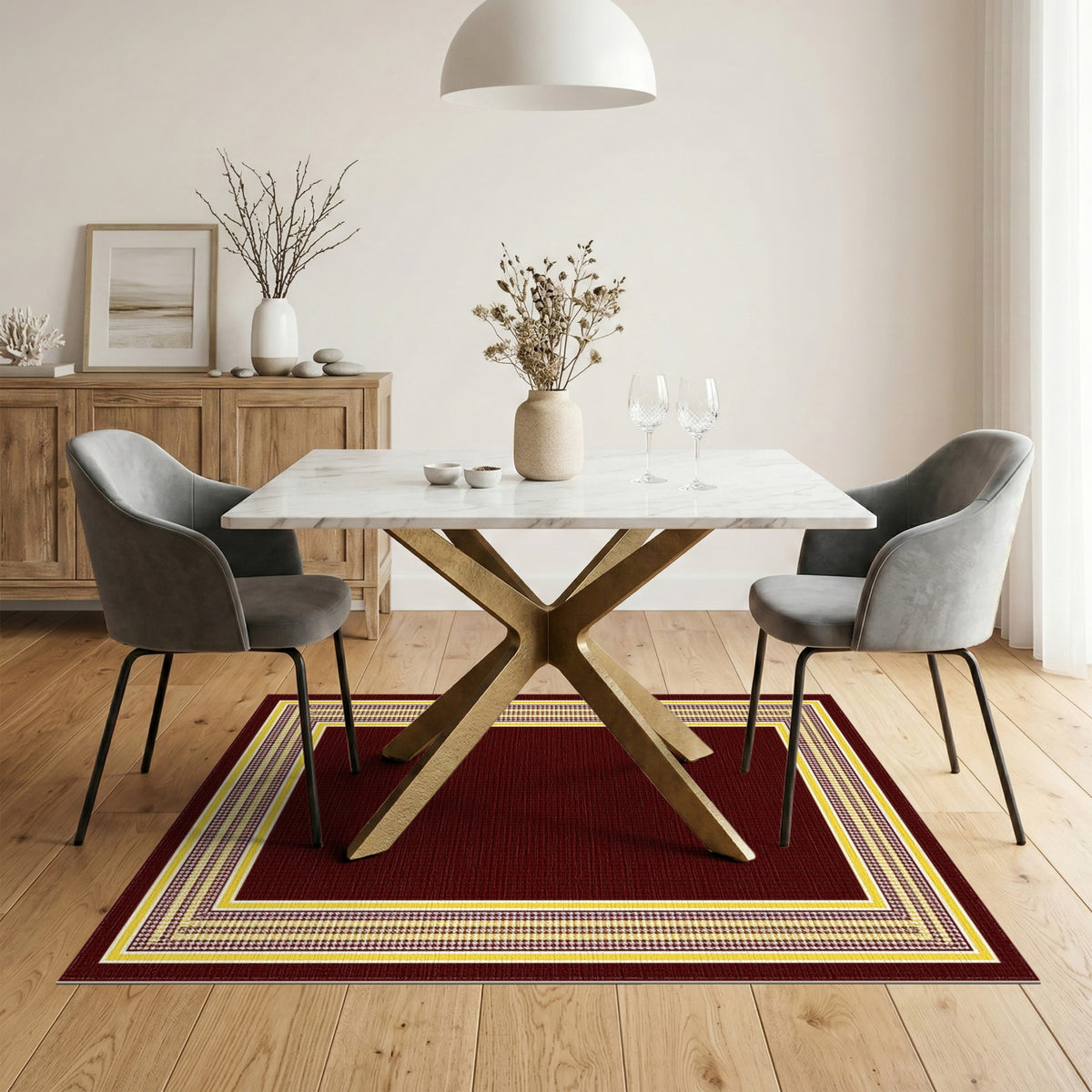 Red Traditional Persian Border Area Rug