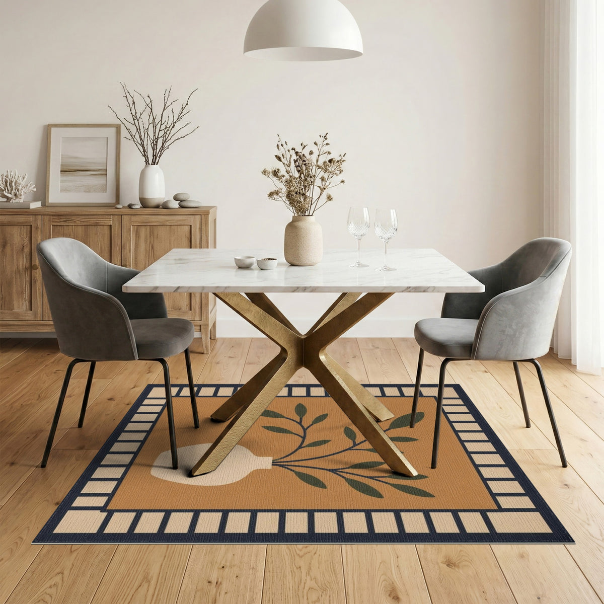 Brown Botanical Vase Area Rug