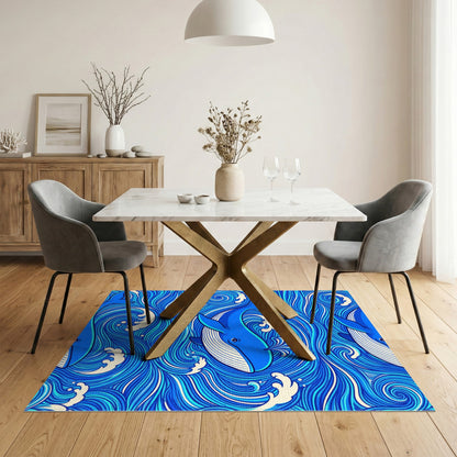 Blue Whale Ocean Waves Washable Area Rug
