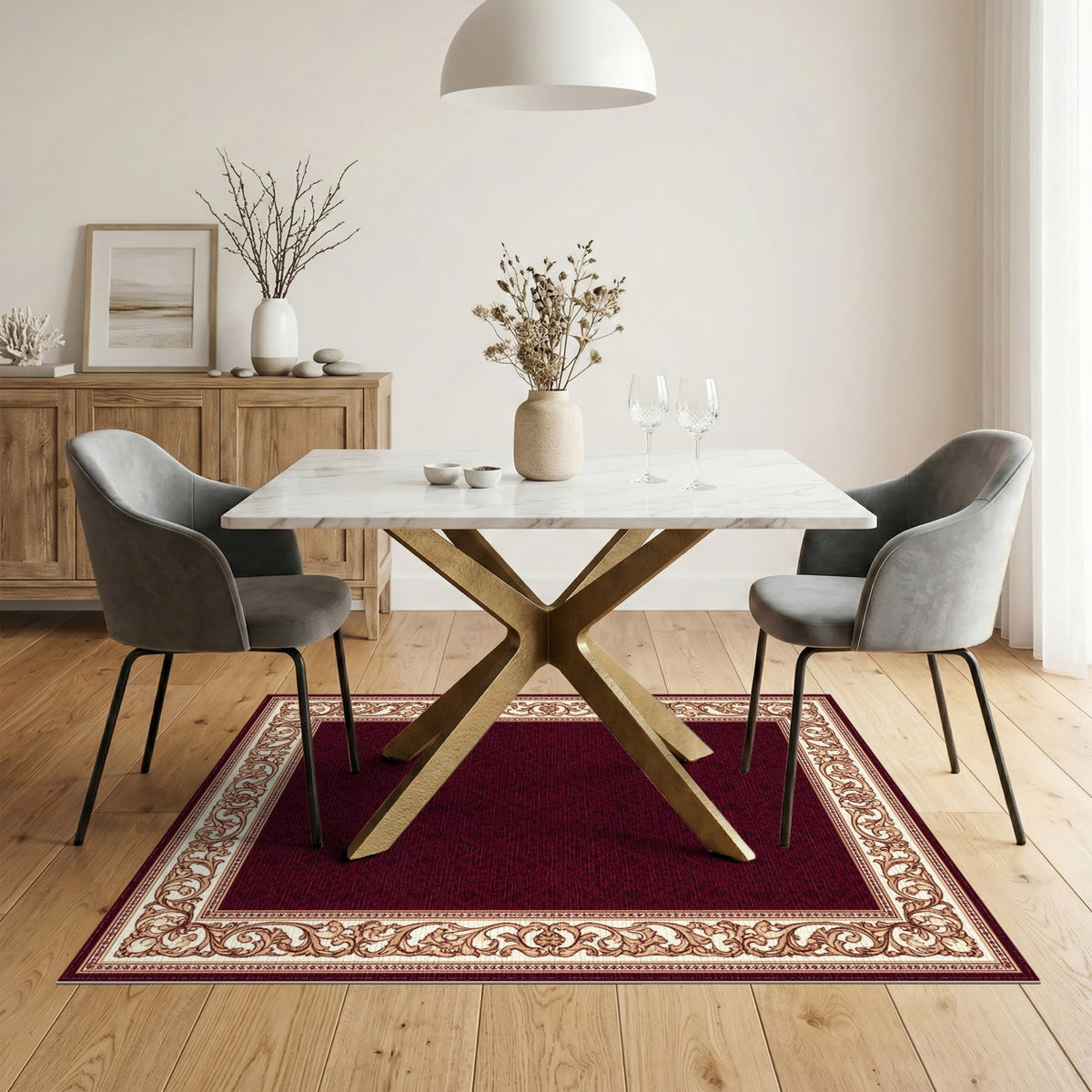 Luxurious Red Persian Area Rug with Ornate Border