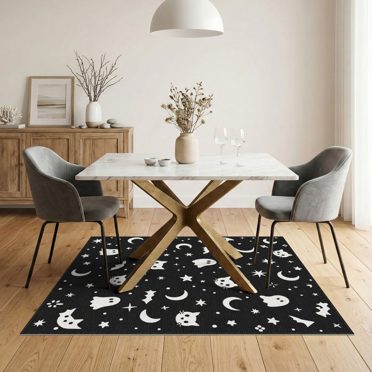 Black Cat Ghost Halloween Washable Area Rug