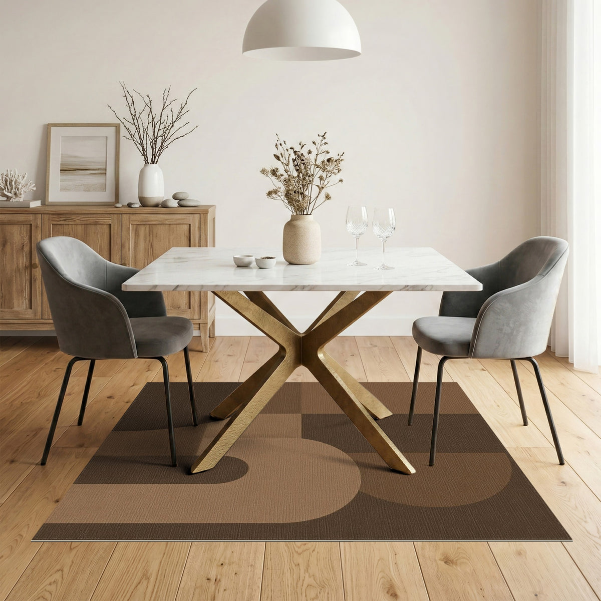 Modern Brown Geometric Arch Area Rug
