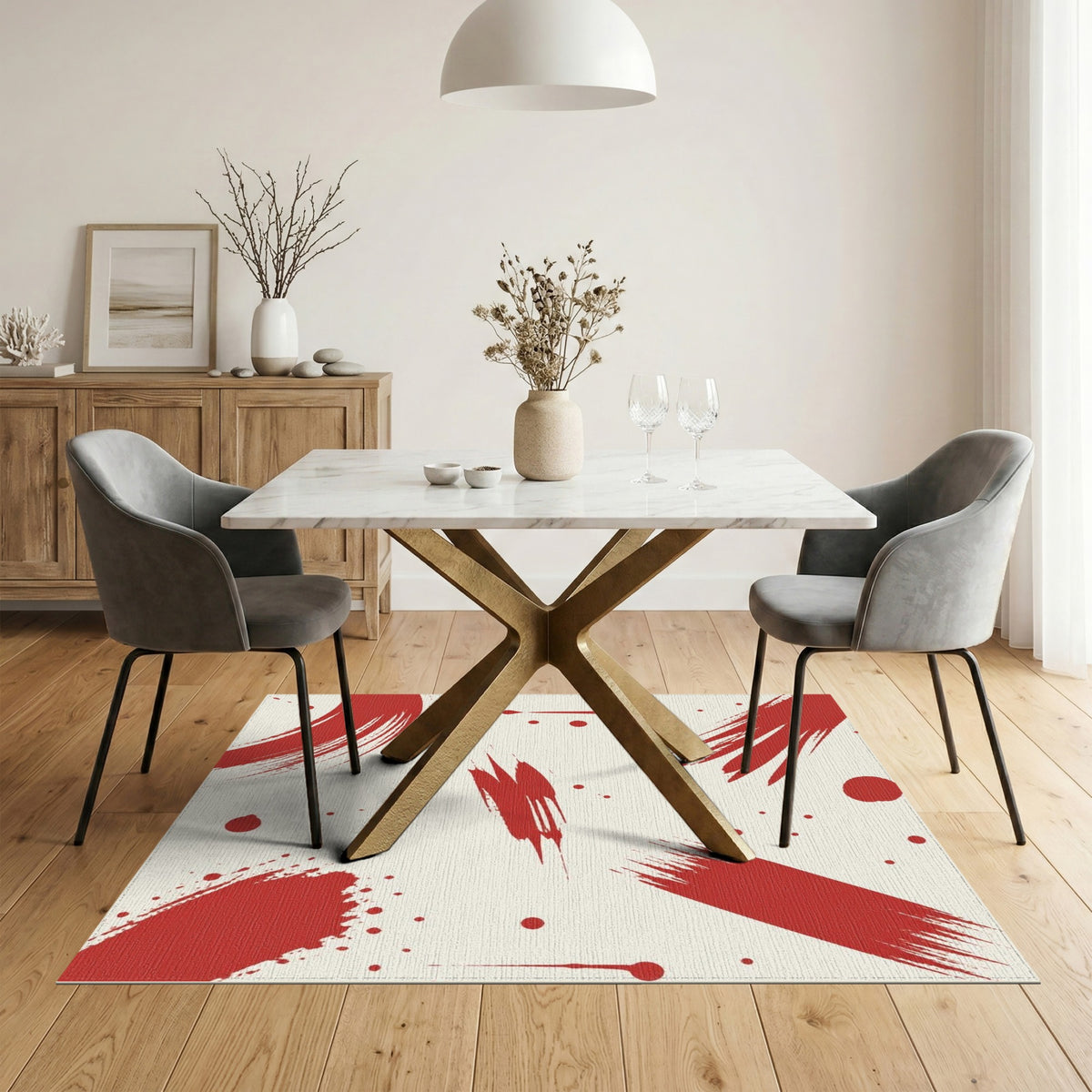 Abstract Area Red Abstract Brushstroke Area Rug