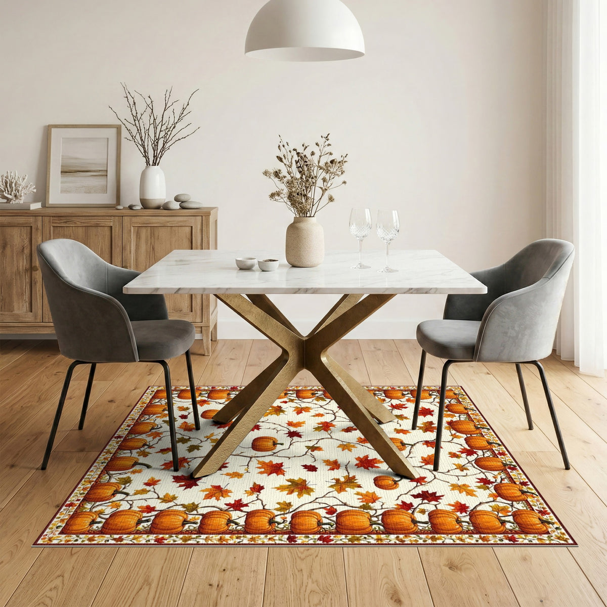 Autumn Rustic Farmhouse Autumn Pumpkin Harvest Area Rug