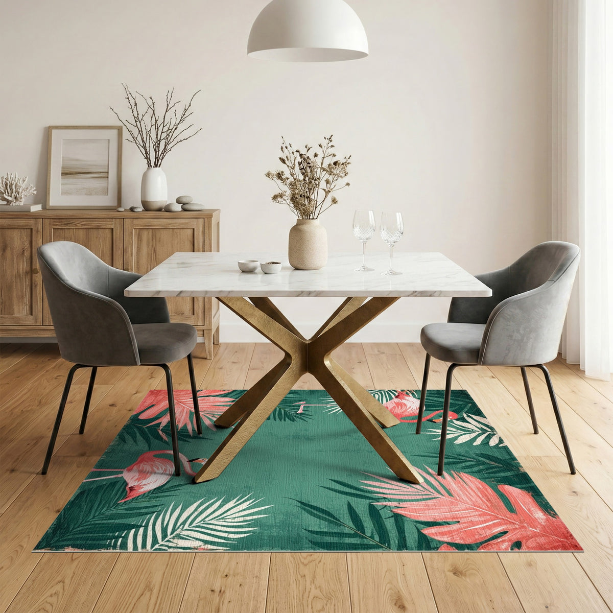 Pink Flamingo Distressed Area Rug