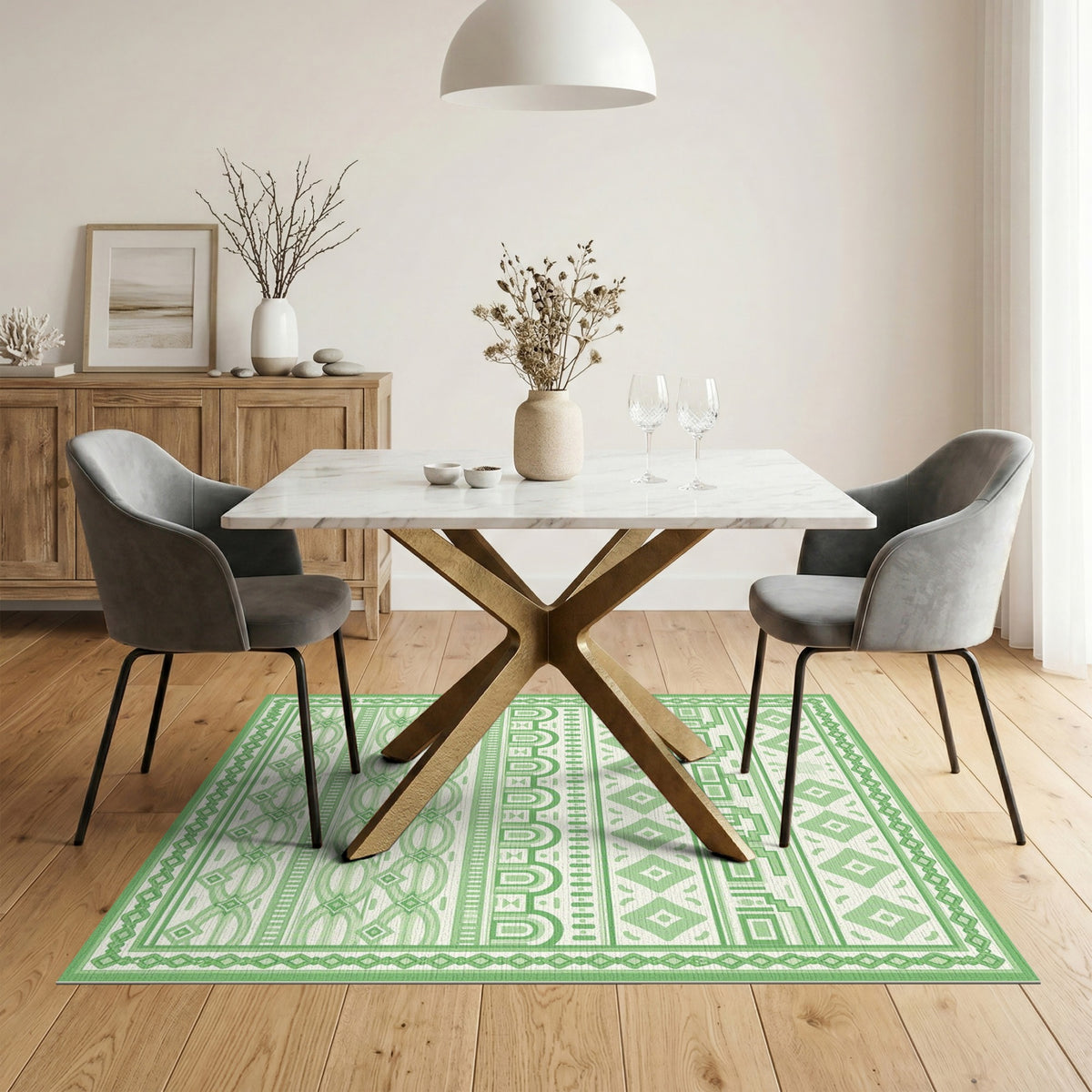Green Geometric Diamond Green Area Rug