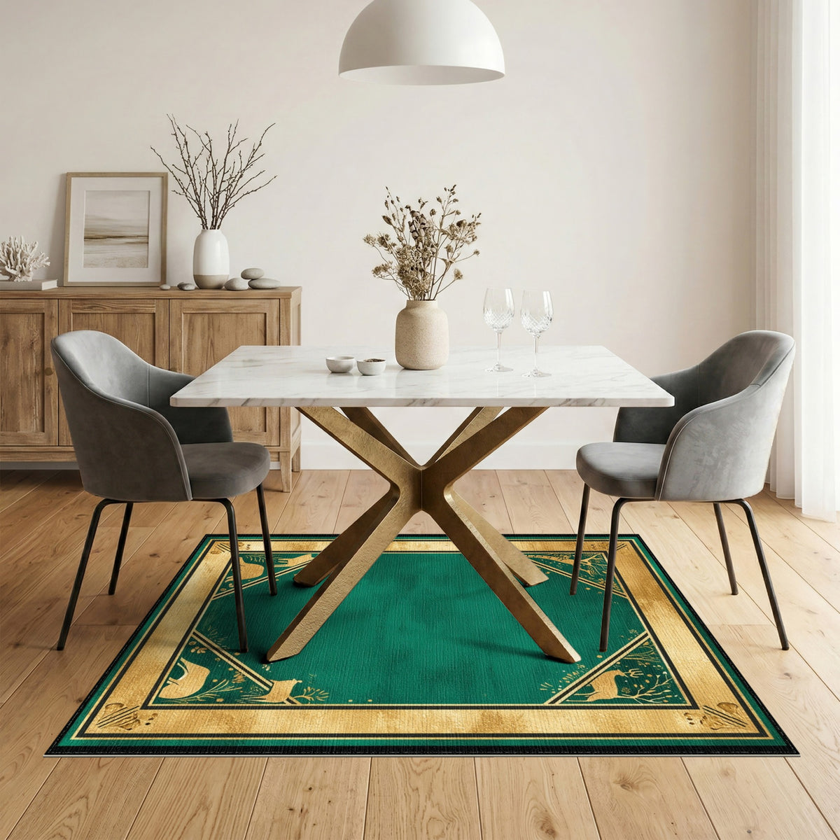 Green Woodland Wildlife Area Rug
