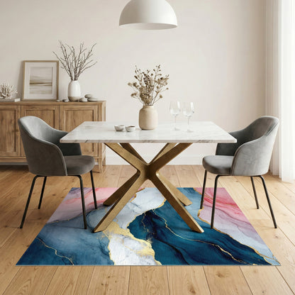 Pink Blue Abstract Marble Washable Area Rug