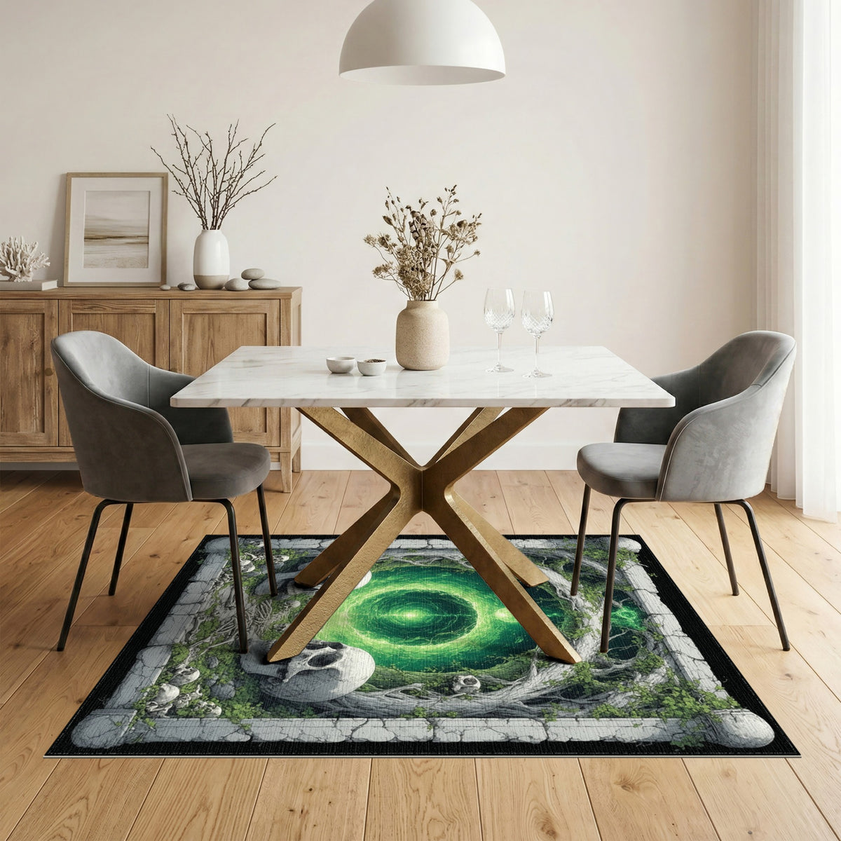 Green Skull Portal Abstract Area Rug