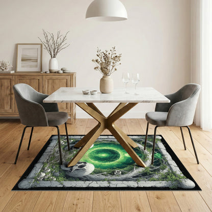 Green Skull Portal Abstract Area Rug