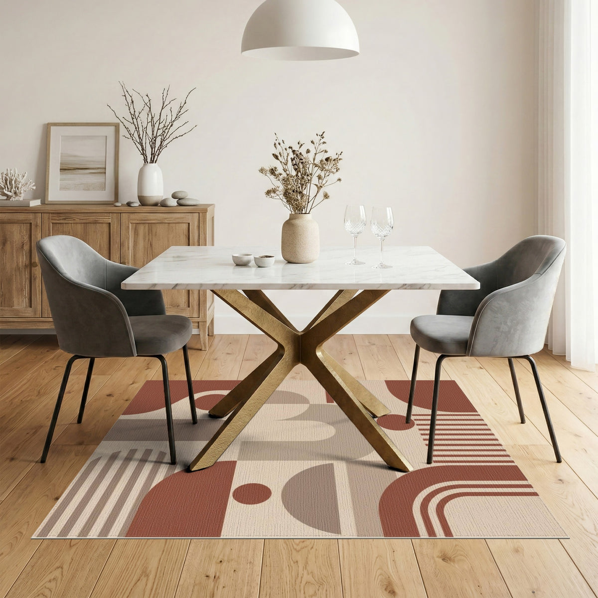 Geometric Brown Arch Area Rug