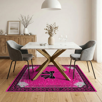 Pink Bow Polka Dot Area Rug