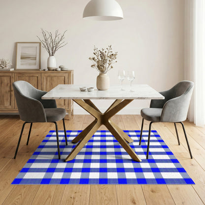 Blue Checkered Washable Geometric Modern Area Rug