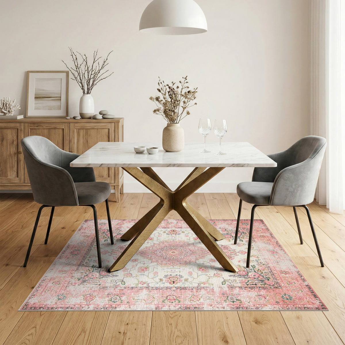 Pink Floral Vintage Area Rug