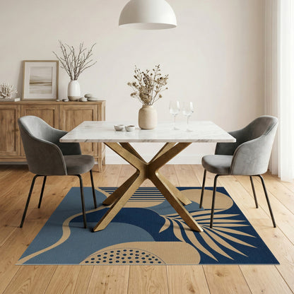 Blue Geometric Palm Leaf Area Rug
