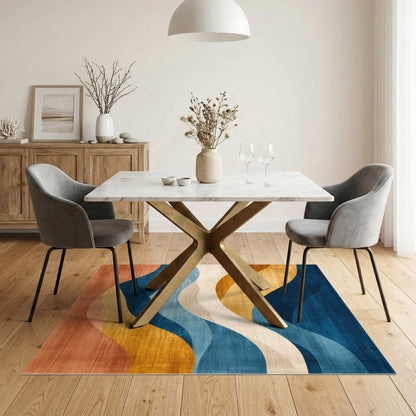 Blue Teal Abstract Wave Area Rug