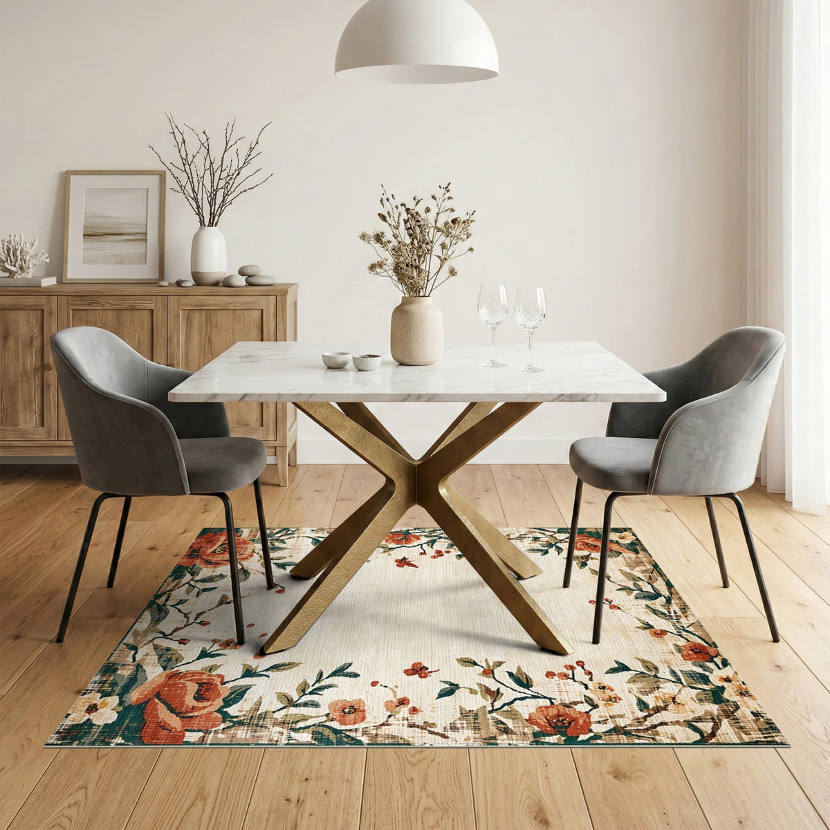 Vintage Floral Beige Area Rug