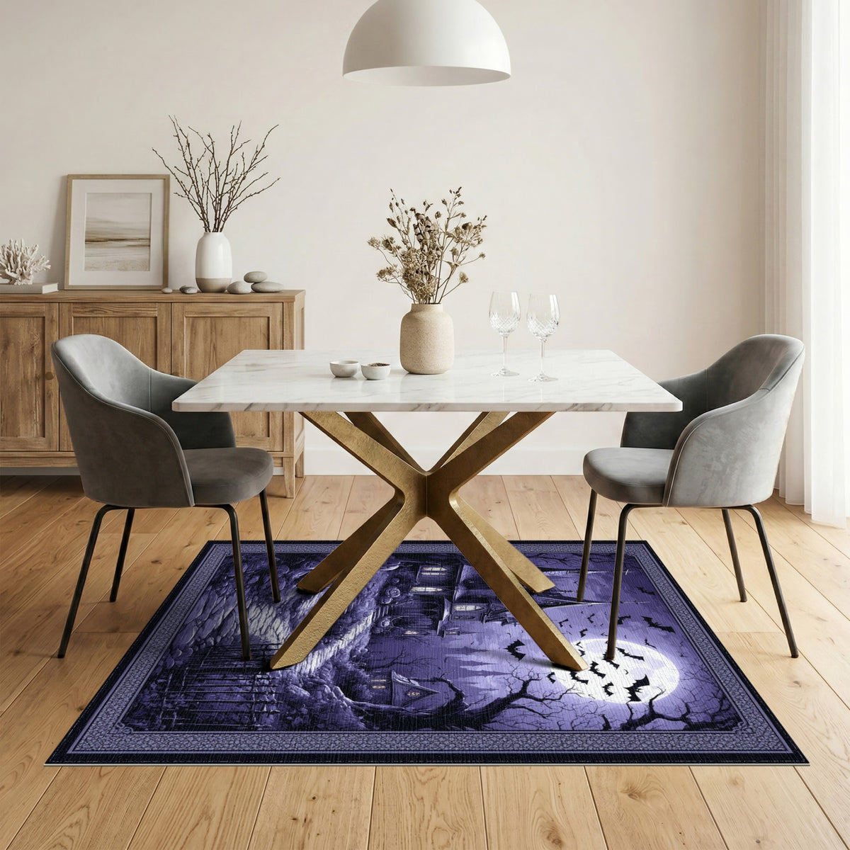 Purple Gothic Haunted House Area Rug