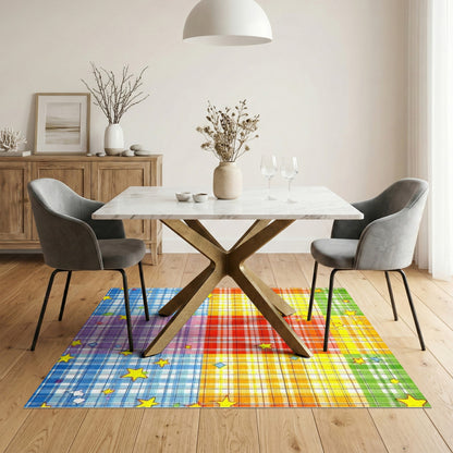 Rainbow Plaid Star Kids Area Rug