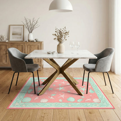 Pink Coastal Starfish Seashell Area Rug