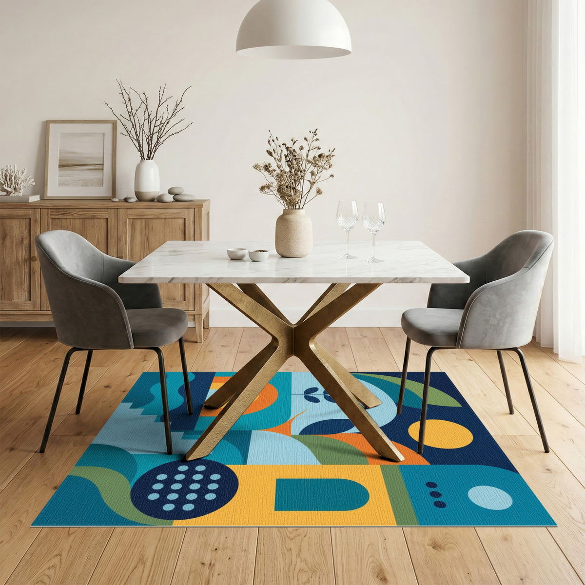 Blue and Teal Modern Geometric Blue Teal Area Rug
