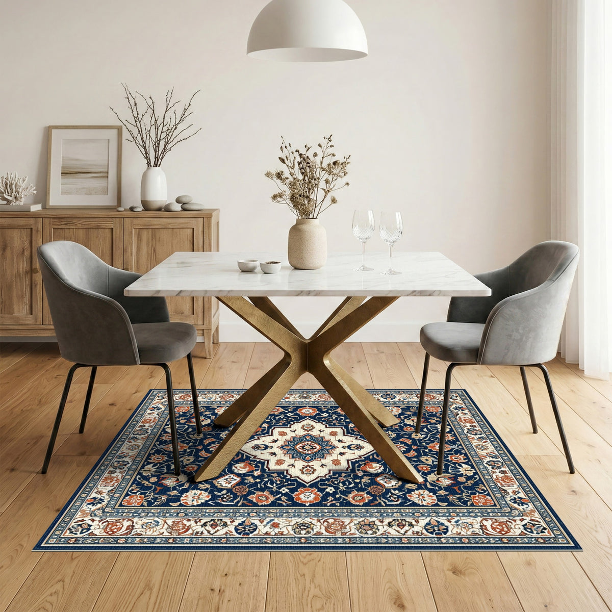 Navy Blue and Teal Navy Blue Persian Floral Medallion Area Rug