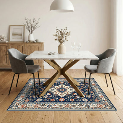 Navy Blue and Teal Navy Blue Persian Floral Medallion Area Rug