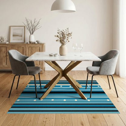 Blue Teal Striped Geometric Blue and Teal Area Rug