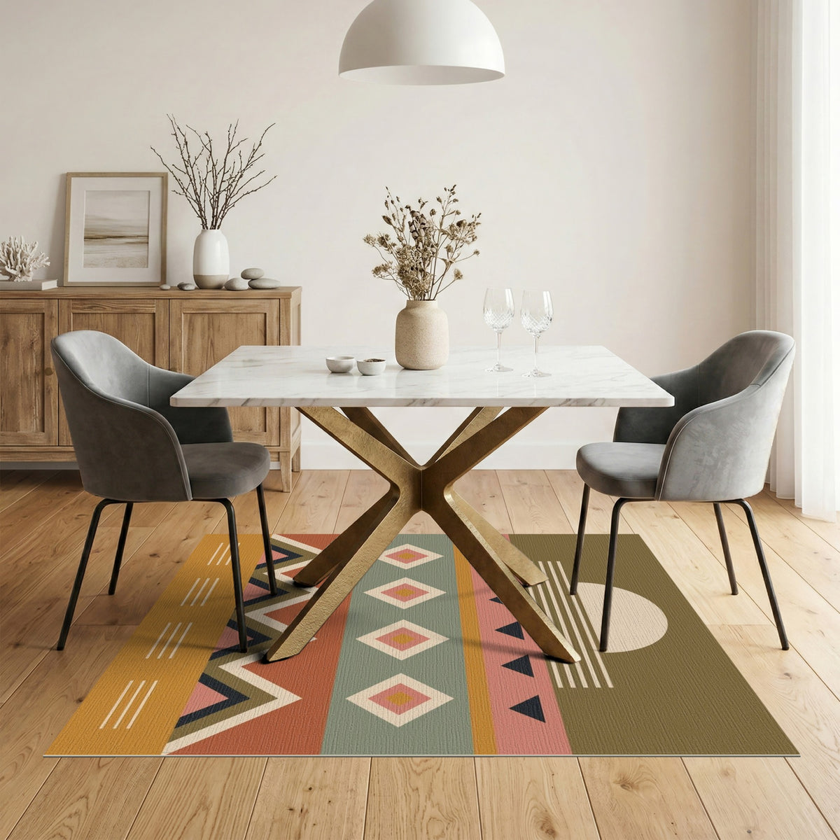 Southwestern Geometric Sun Area Rug