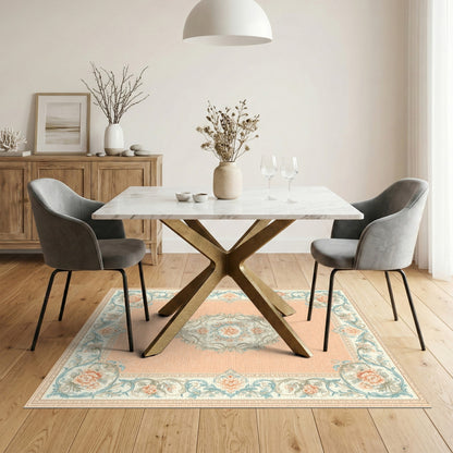 Teal Floral Medallion Peach Vintage Rug