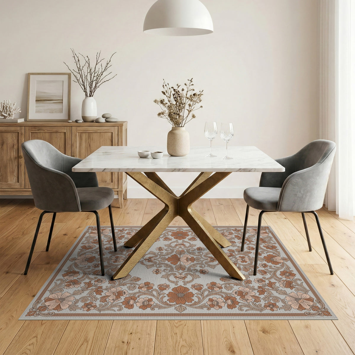 Brown Floral Vintage Washable Area Rug