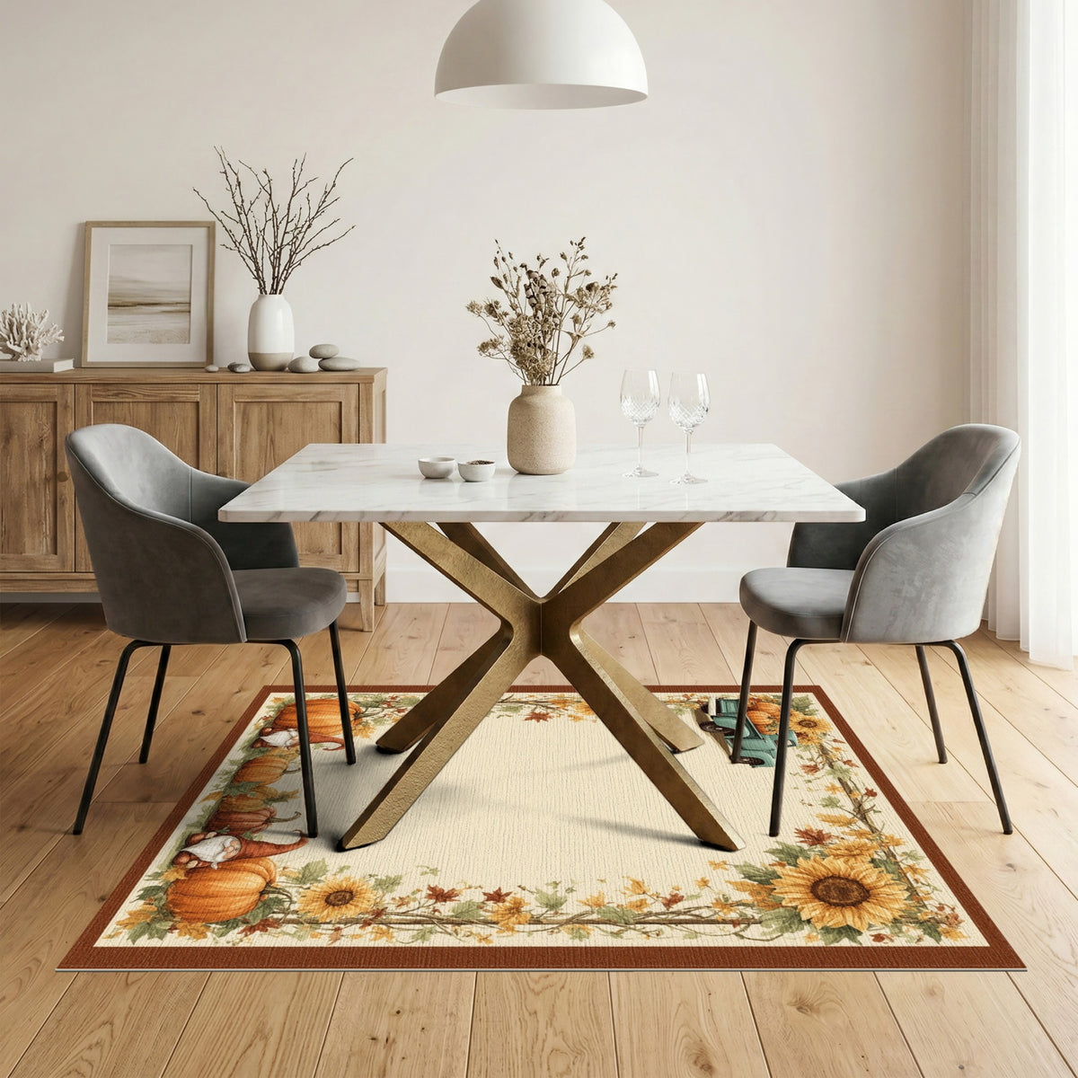 Fall Harvest Truck Gnome Pumpkin Area Rug