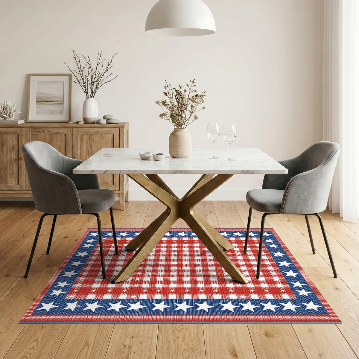 ODIKA Patriotic Star Border Checkered Rug