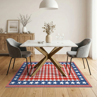 ODIKA Patriotic Star Border Checkered Rug