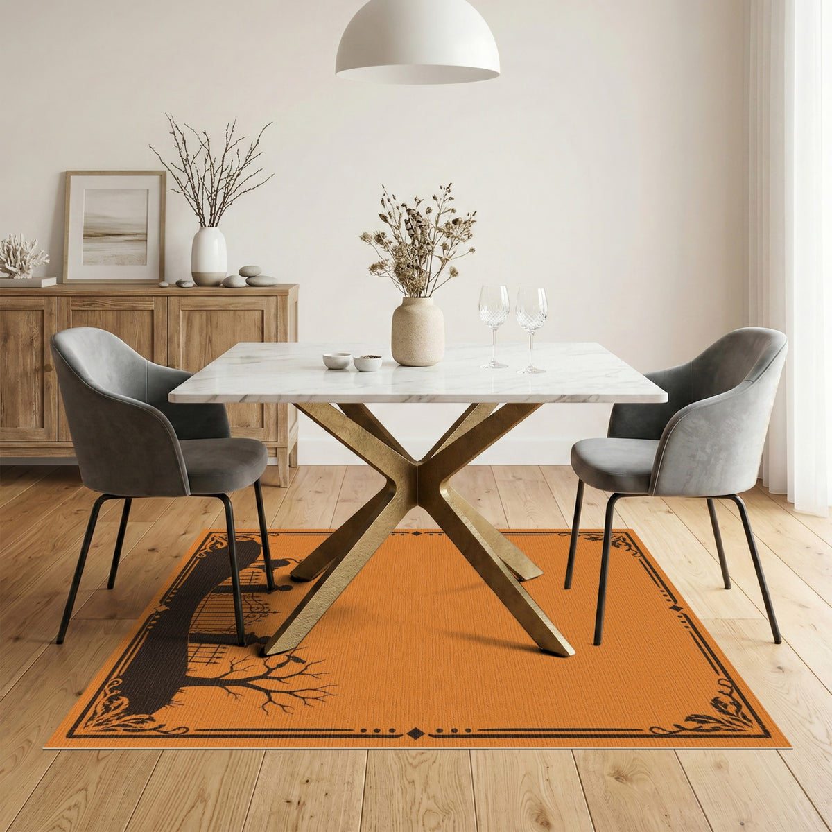 Orange Distressed Vintage Silhouette Area Rug