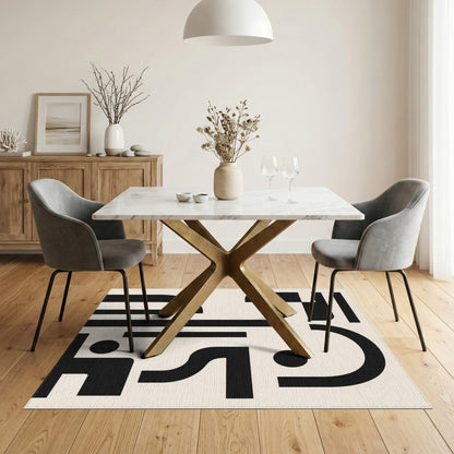 Bold Black White Geometric Area Rug