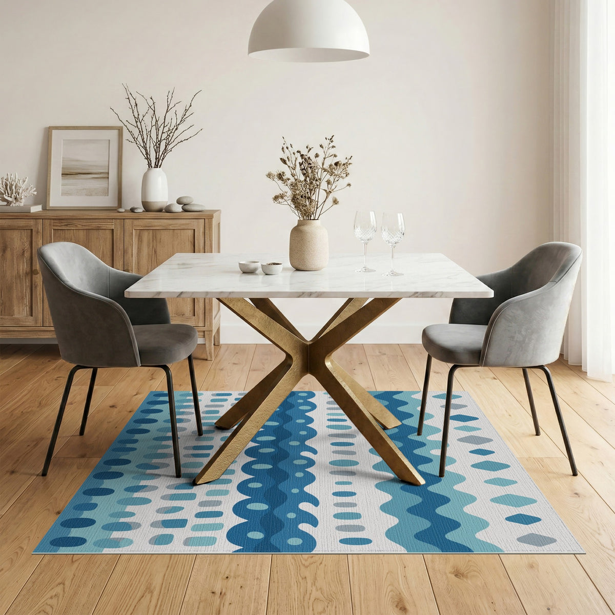 Coastal Beach Blue and Teal Blue Teal Coastal Wave Area Rug