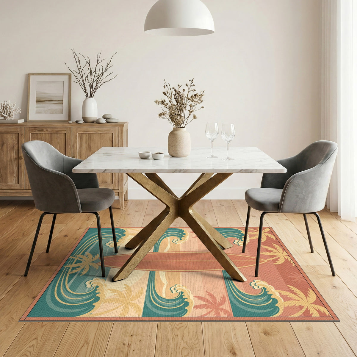 Vintage Surfboard Coastal Area Rug