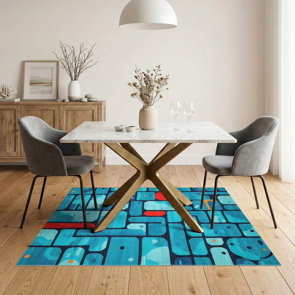 Blue Teal Geometric No. 6 Area Rug