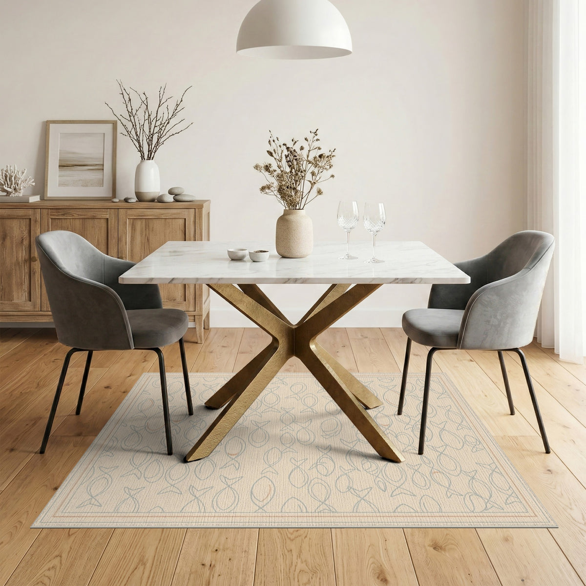 Beige Coastal Fish Area Rug