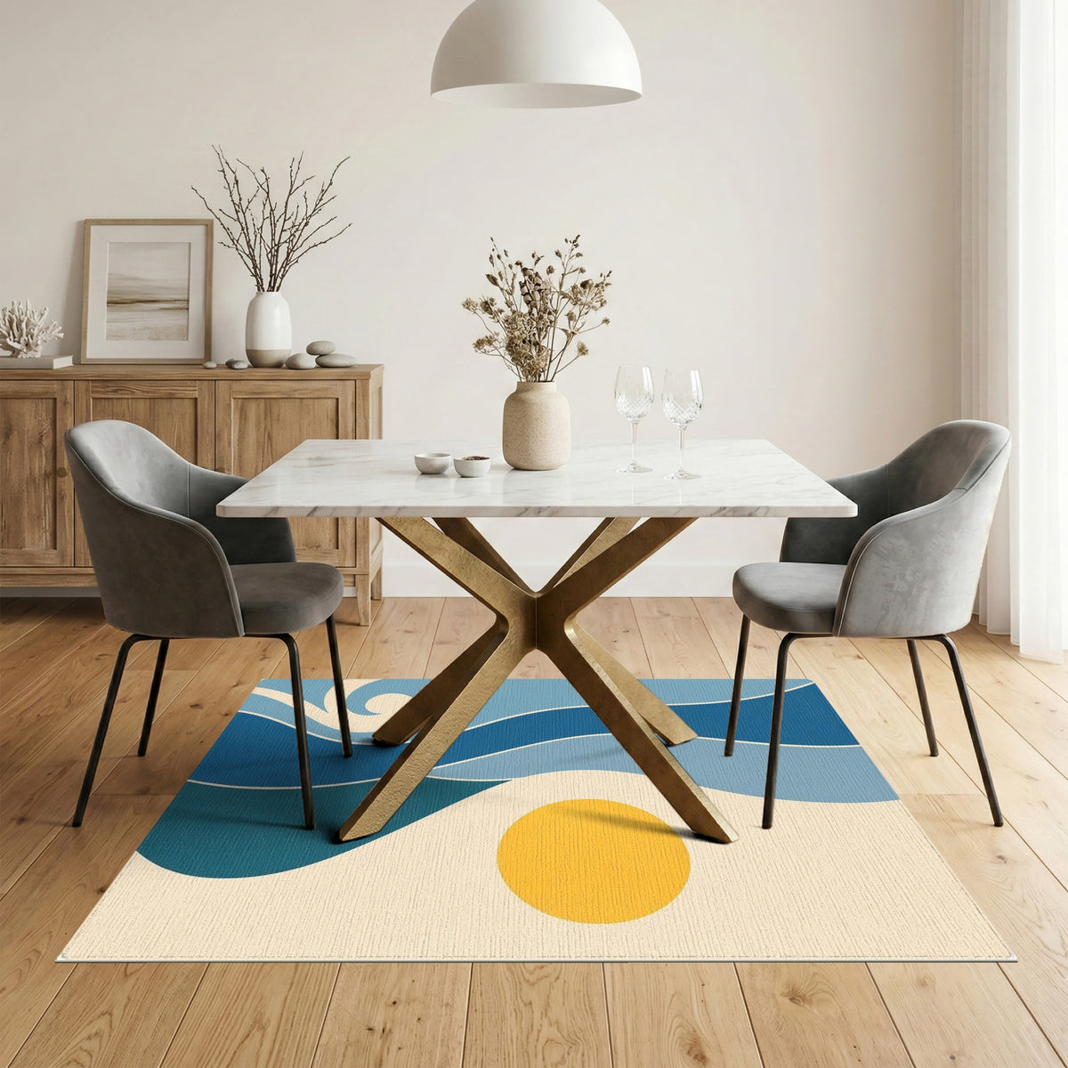 Blue Wave Abstract Area Rug