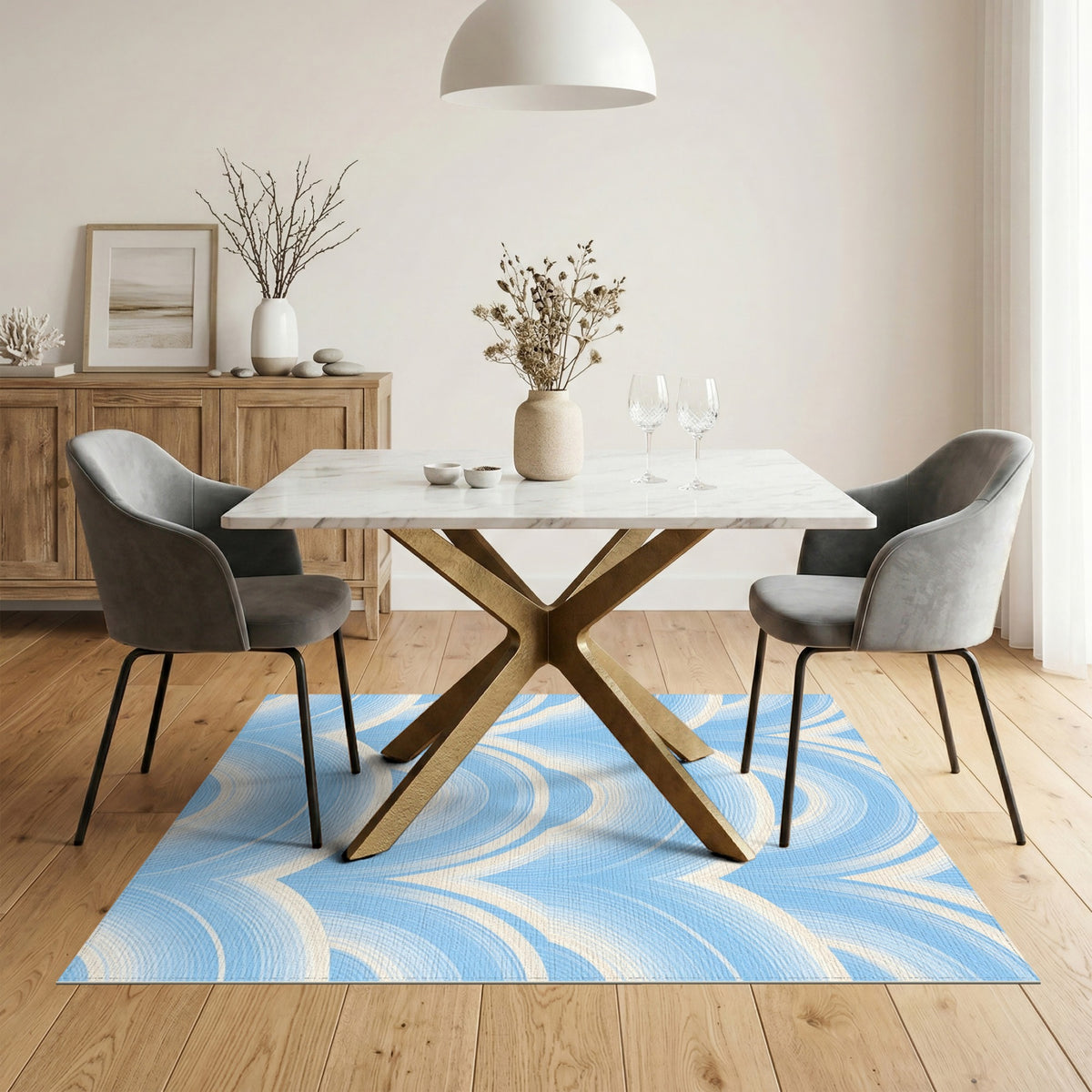Blue Scalloped Wave Area Rug