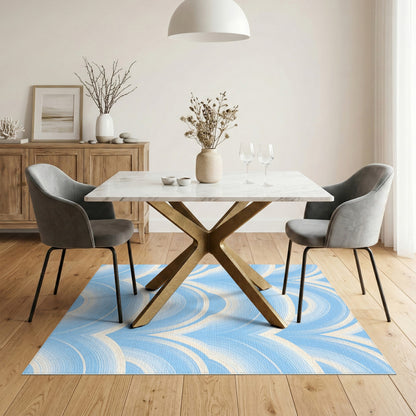 Blue Scalloped Wave Area Rug